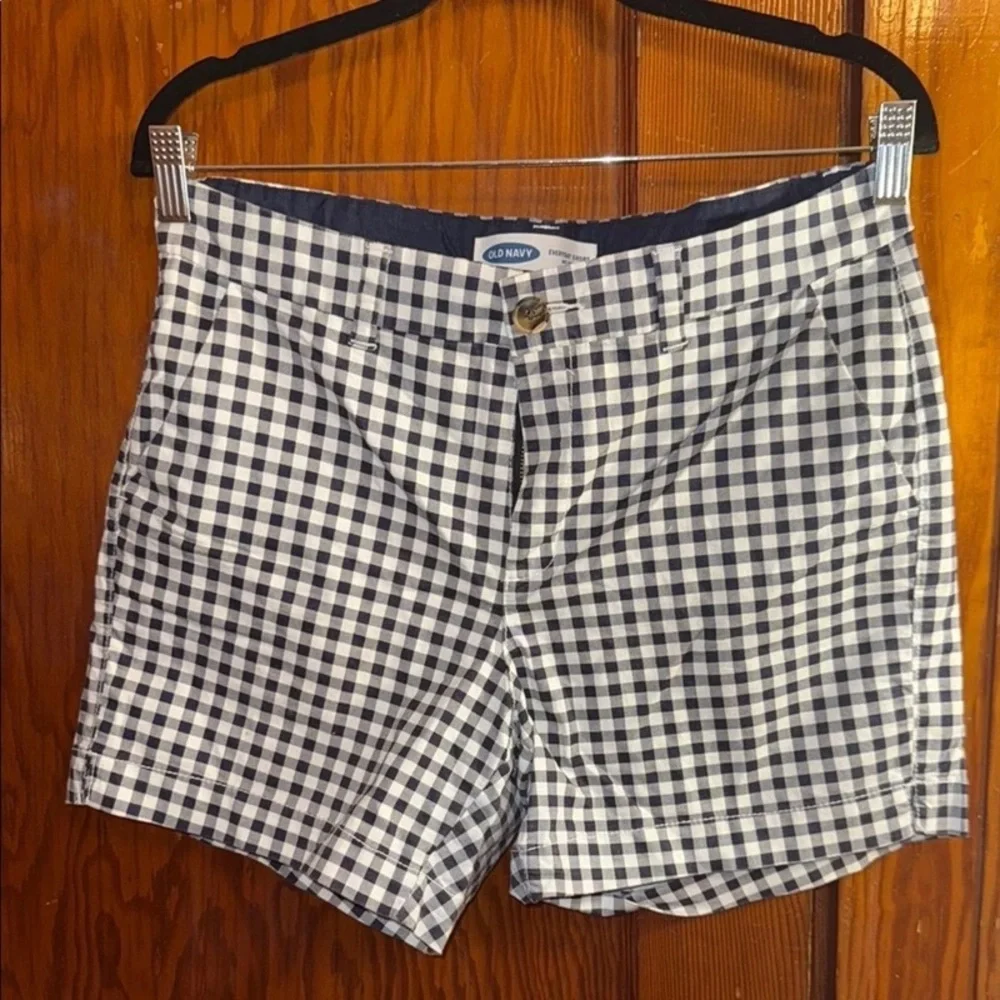 MOTHER Navy and White Gingham Bermuda Shorts